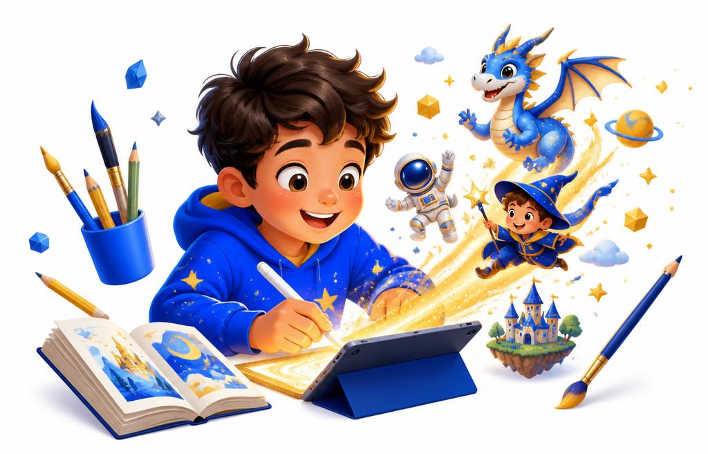 Child creating AI stories and characters
